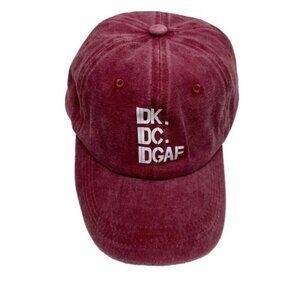IDK. IDC. IDGAF. Low Profile Hat Red Vintage Washed 6 Panel Adjustable Cap NWT